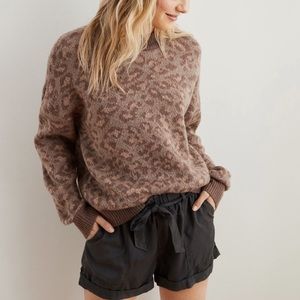 Aerie Leopard Crew Pullover Sweater